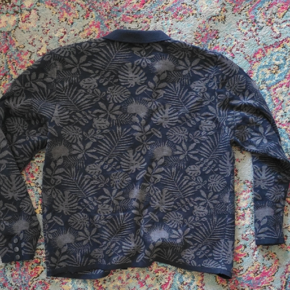 Paul Fredrick Navy and Charcoal Floral Jacquard Cardigan - Picture 5 of 6